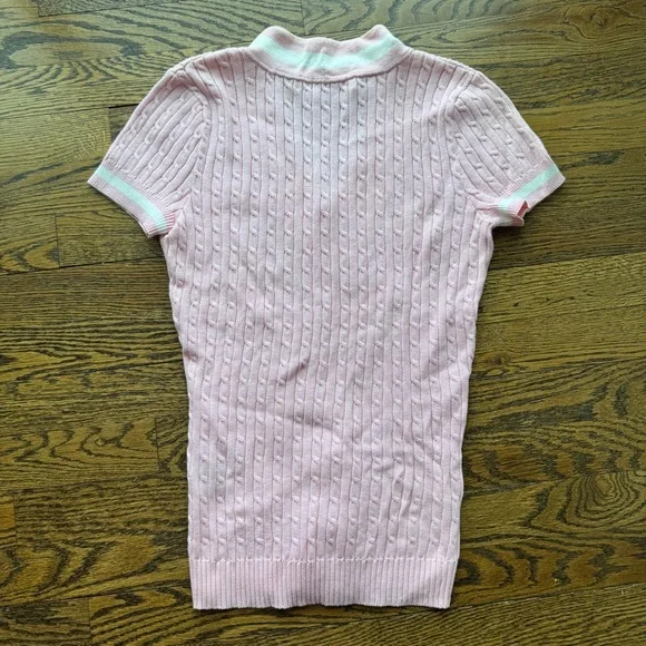 Ralph Lauren Y2K Pink Cable-Knit V-Neck Short Sleeve Sweater 100% Cotton S - Picture 5 of 5
